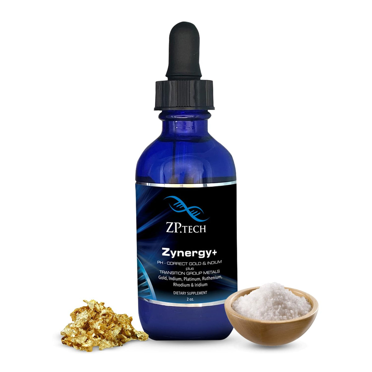 ZP.TECH Zynergy Plus bottle front – premium 24K Ormus gold