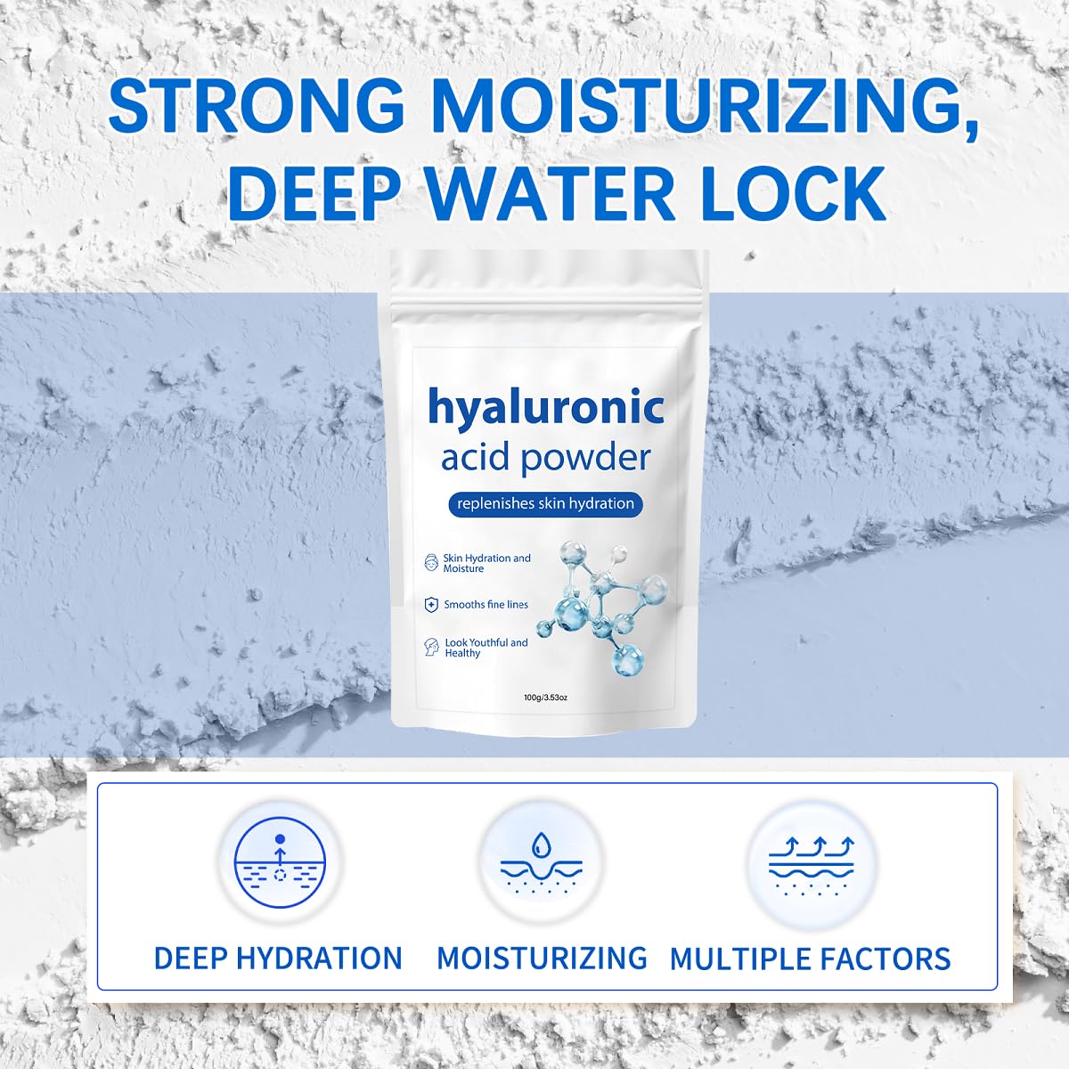 ZTSGU Hyaluronic Acid Powder on face suggests refreshed, smoother feel.