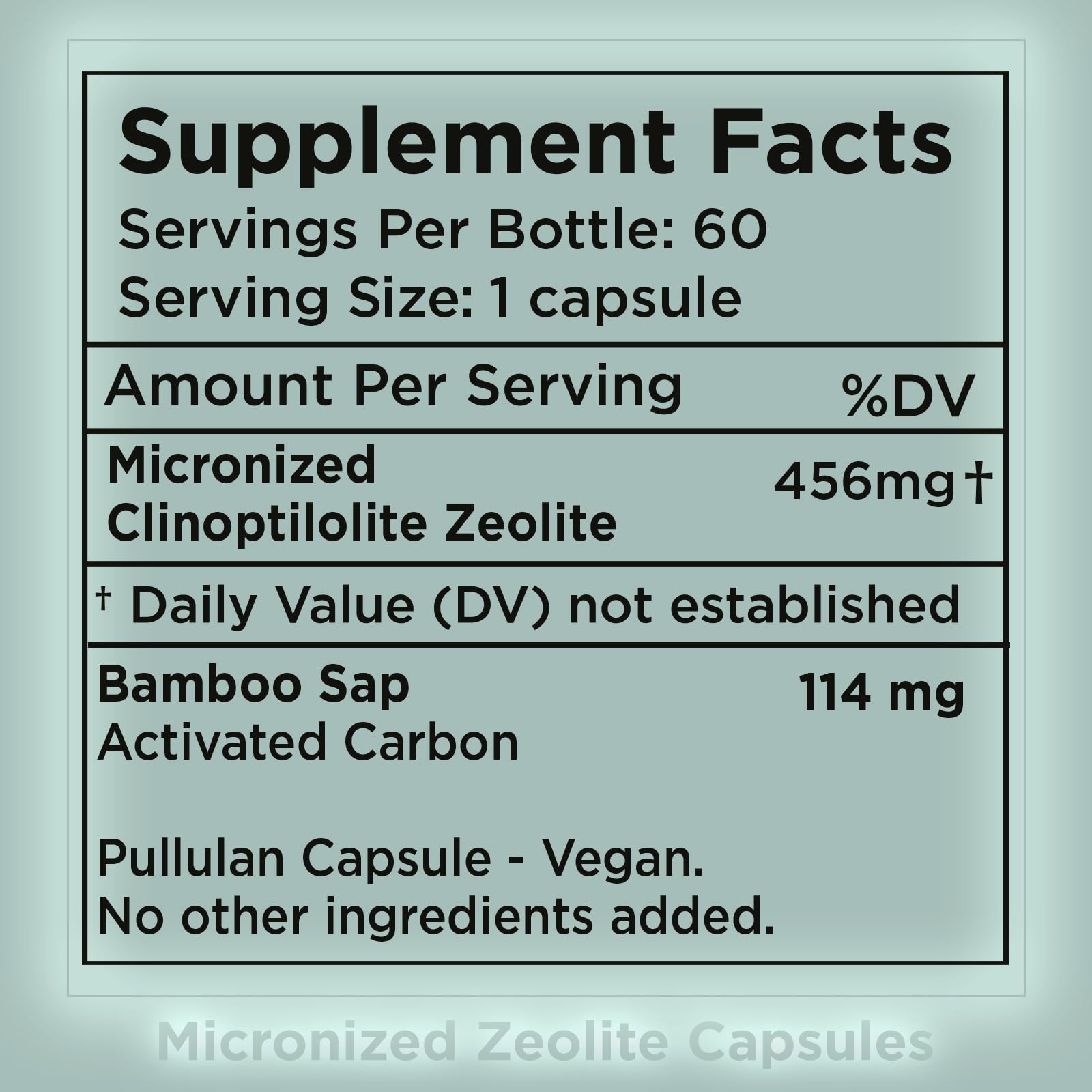 Closeup of Zuma Nutrition zeolite capsules highlighting ultra-fine mineral blend for smooth dispersion