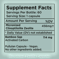 Closeup of Zuma Nutrition zeolite capsules highlighting ultra-fine mineral blend for smooth dispersion