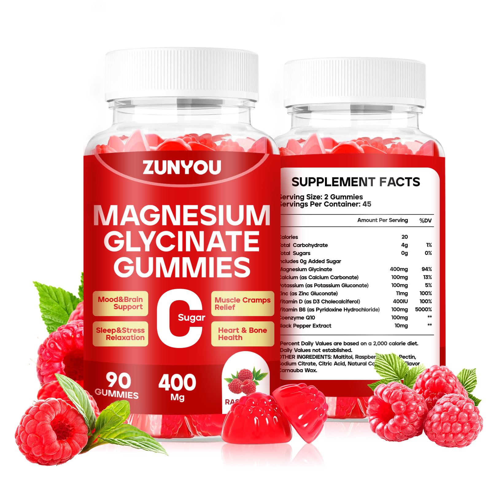 ZUNYOU magnesium glycinate gummies bottle promoting calm sleep.