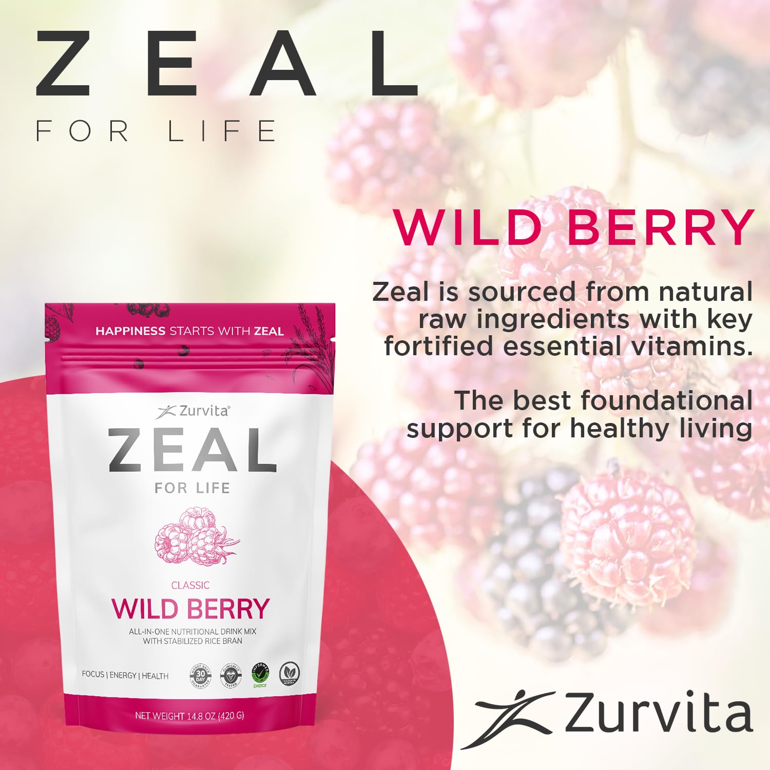 Herbal blend from Zurvita Zeal for Life Wild Berry for antioxidant support.