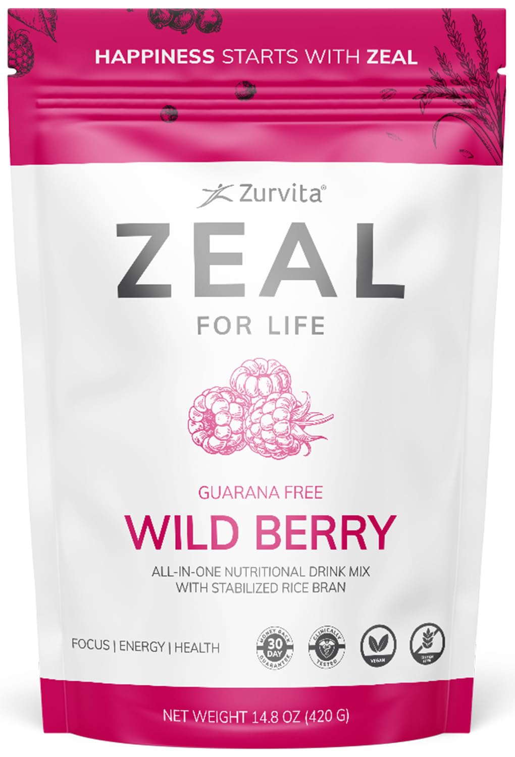 Zurvita Zeal for Life Wild Berry packaging front promoting daily vitality