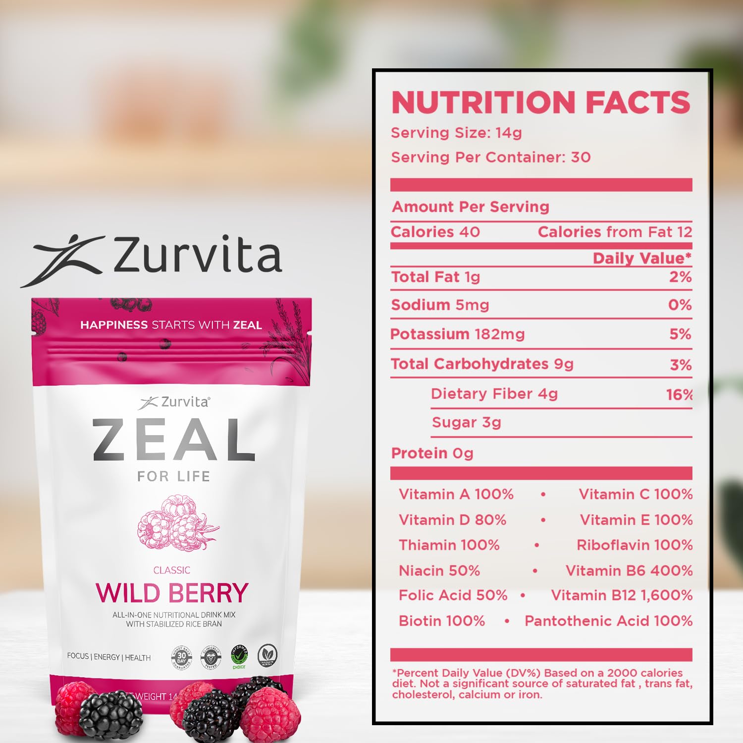 Zurvita Zeal for Life Wild Berry scoop in water for a quick mix.