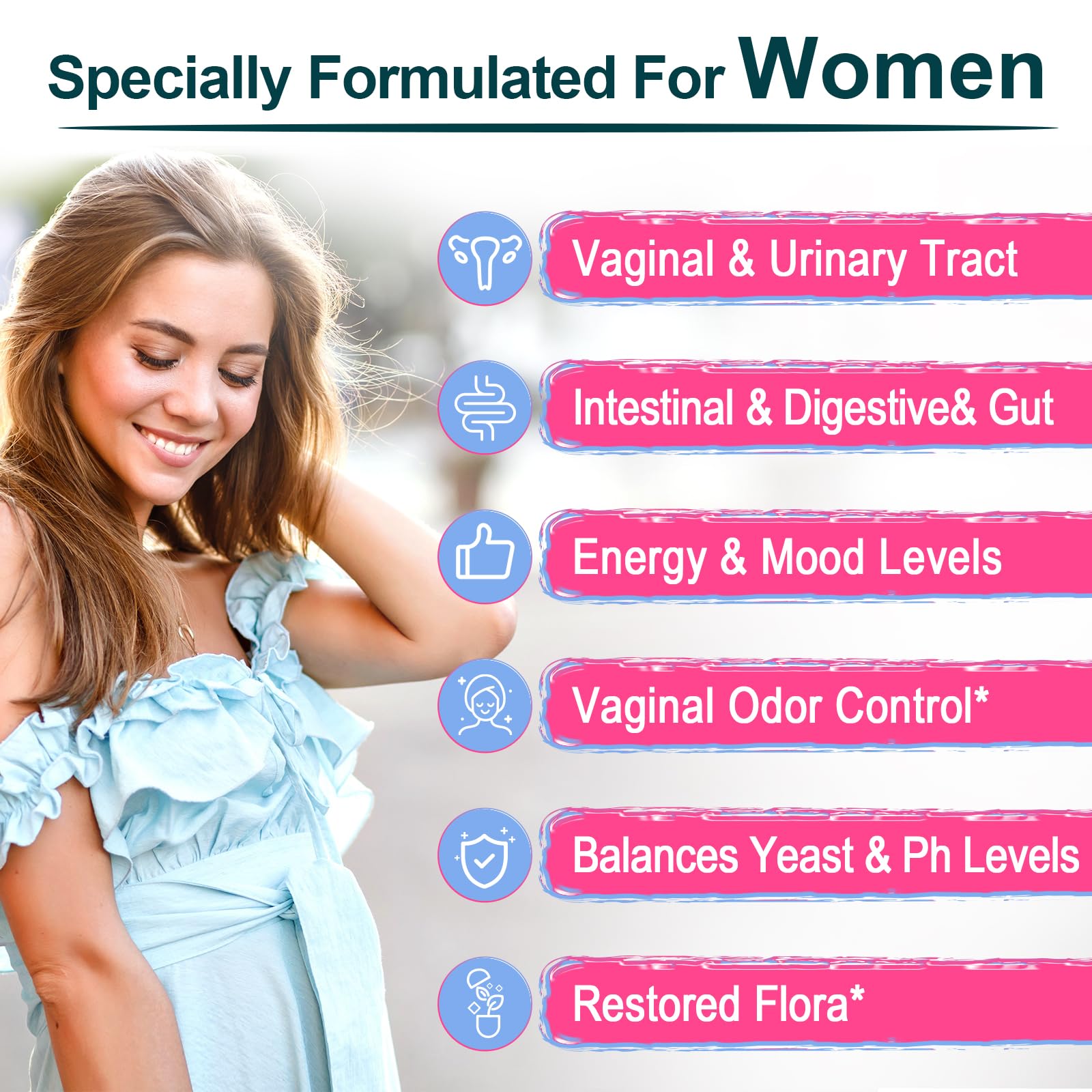 Zwllood Vaginal Probiotics bottle-label highlights 70B CFUs and ingredients.
