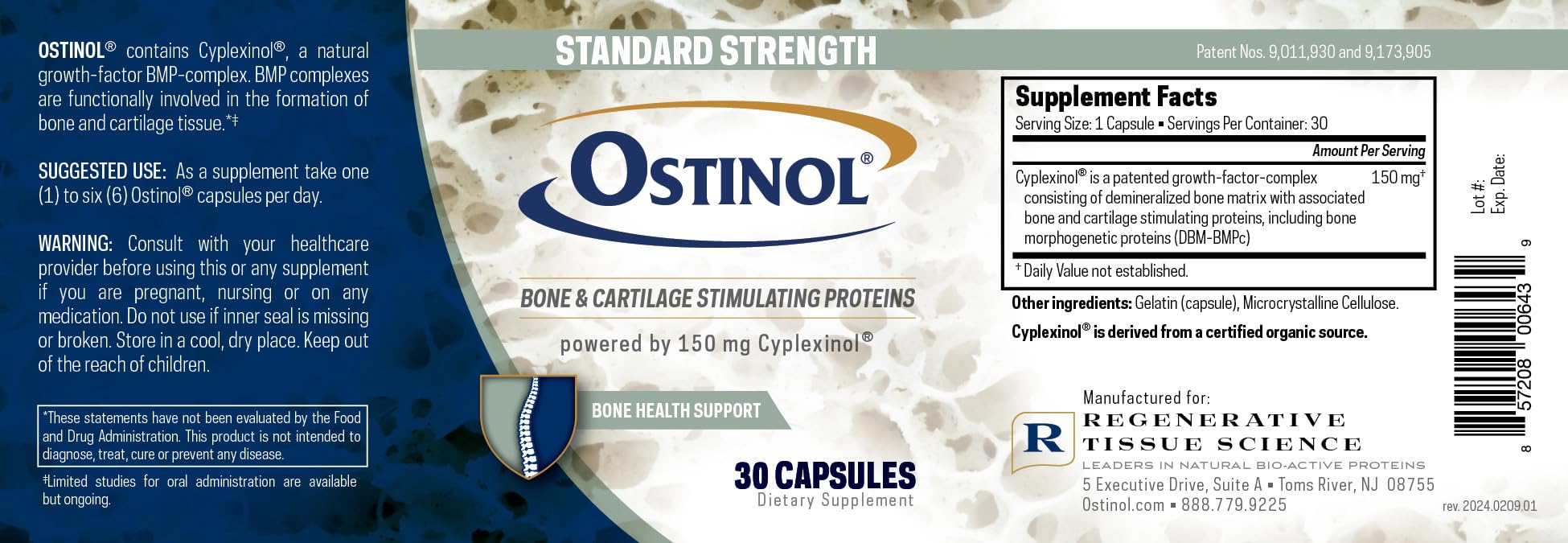 ZYCAL Ostinol label details show certification and trusted quality for joints.