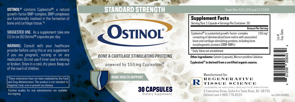ZYCAL Ostinol label details show certification and trusted quality for joints.