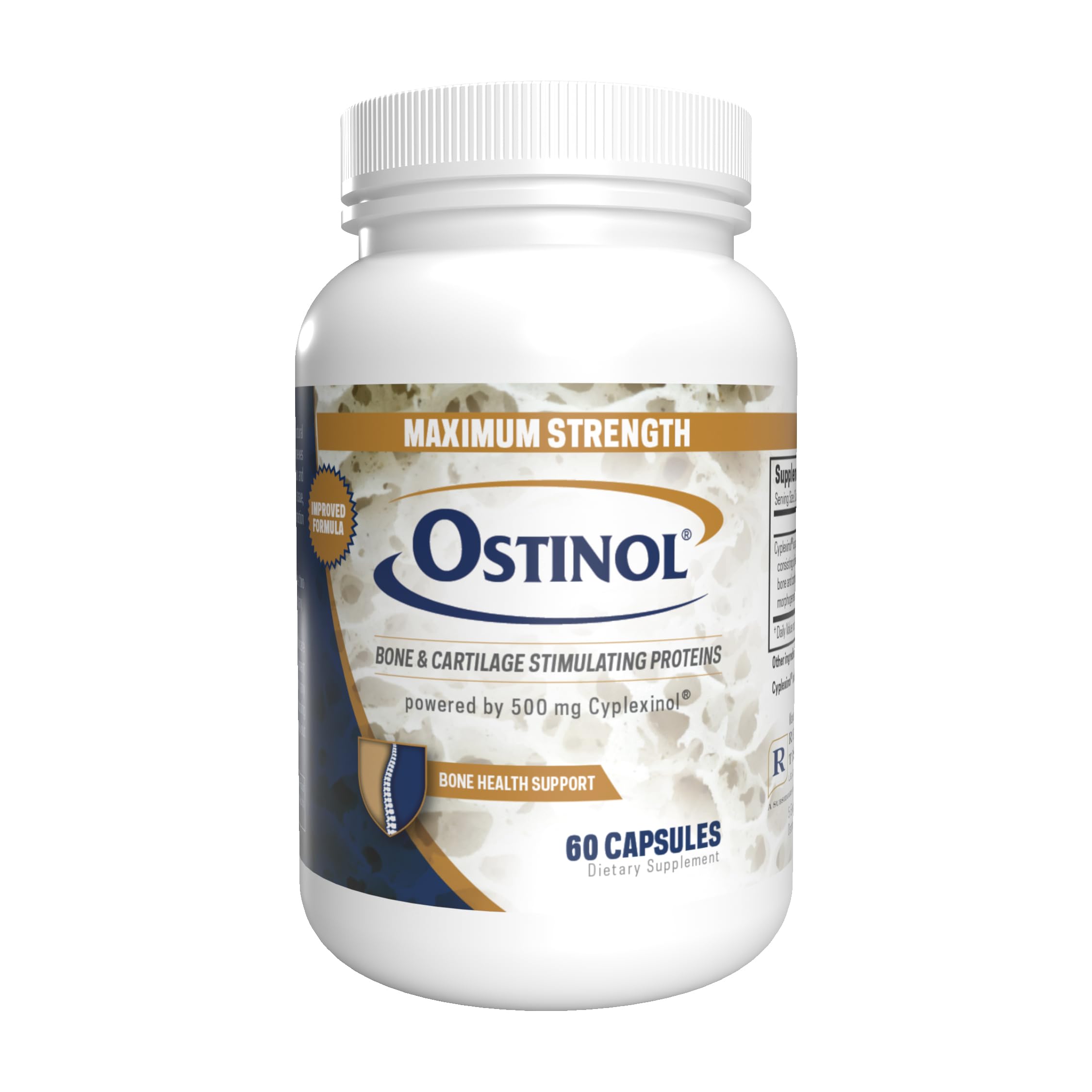 ZYCAL Ostinol Maximum Strength bottle highlighting bone health and joint support for active adults.