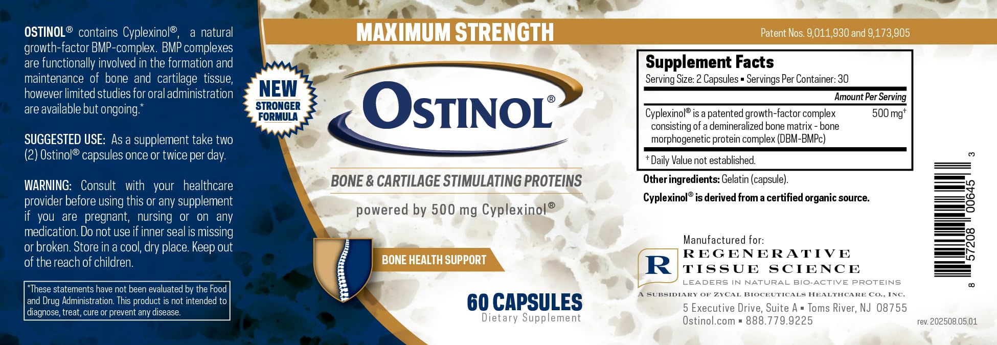 Product packaging of ZYCAL Ostinol Maximum Strength designed for mature adults seeking bone care.