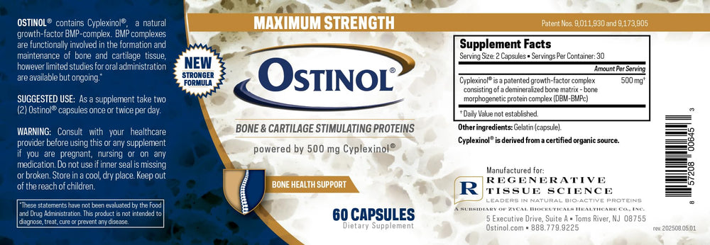 Product packaging of ZYCAL Ostinol Maximum Strength designed for mature adults seeking bone care.