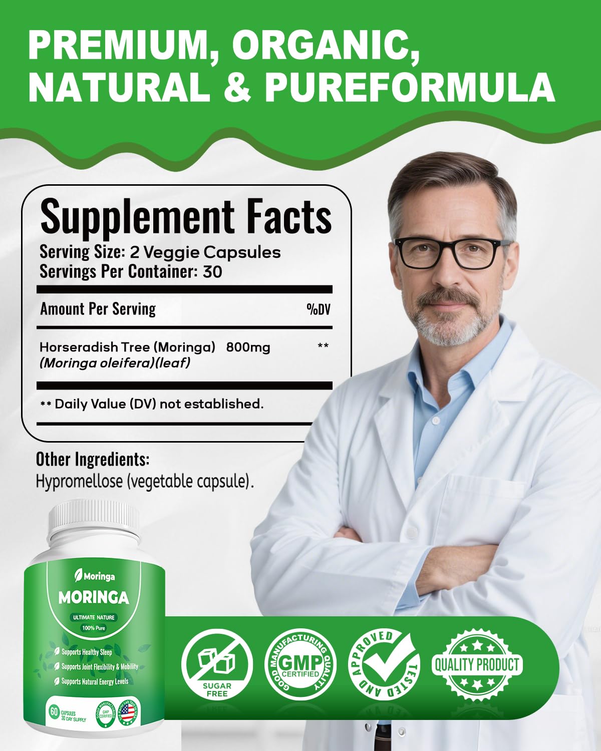 Package displays 60 capsules, a month-long supply for consistency.
