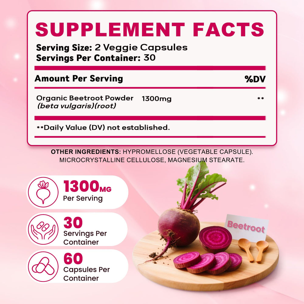 ZyliaVitaX Beet Root Capsules label highlighting vegan and non-GMO certification.