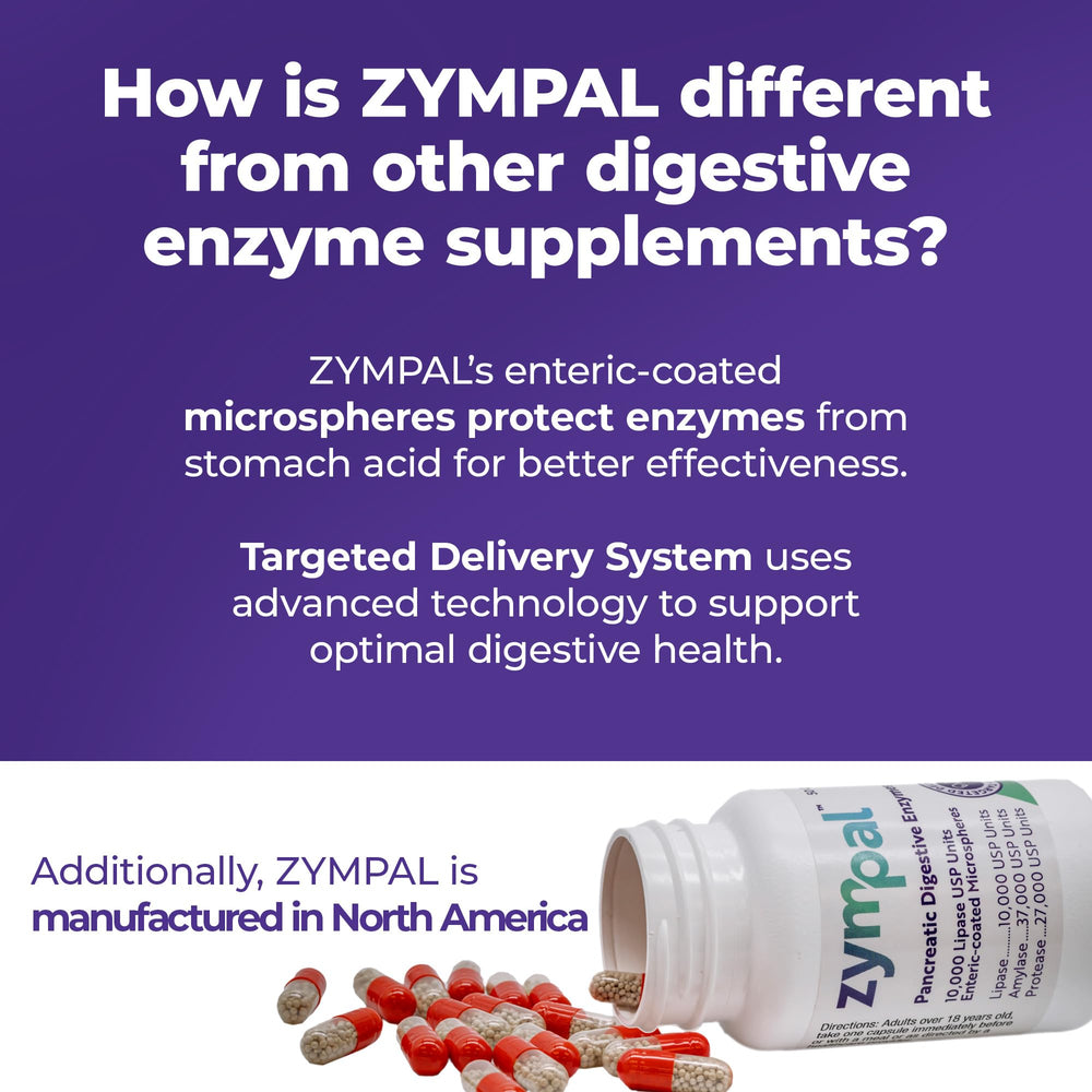 ZYMPAL capsules poured from bottle for easy daily use.