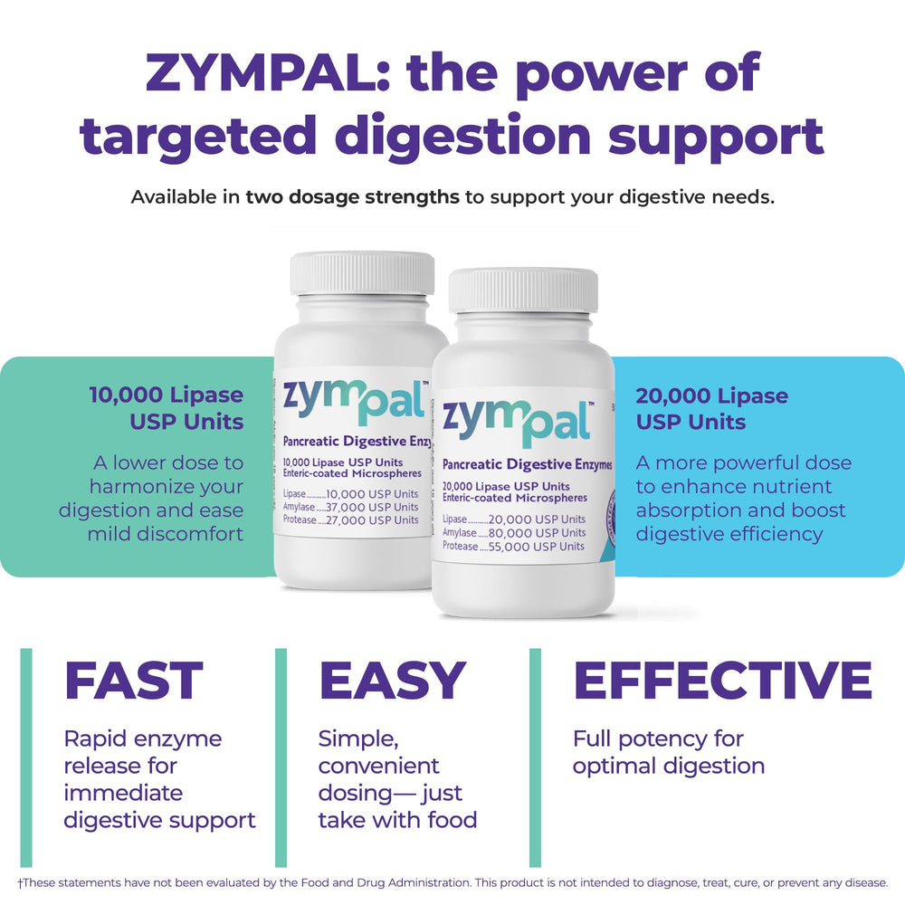 ZYMPAL Canadian-made digestive enzyme supplement with USP-standard formulation.