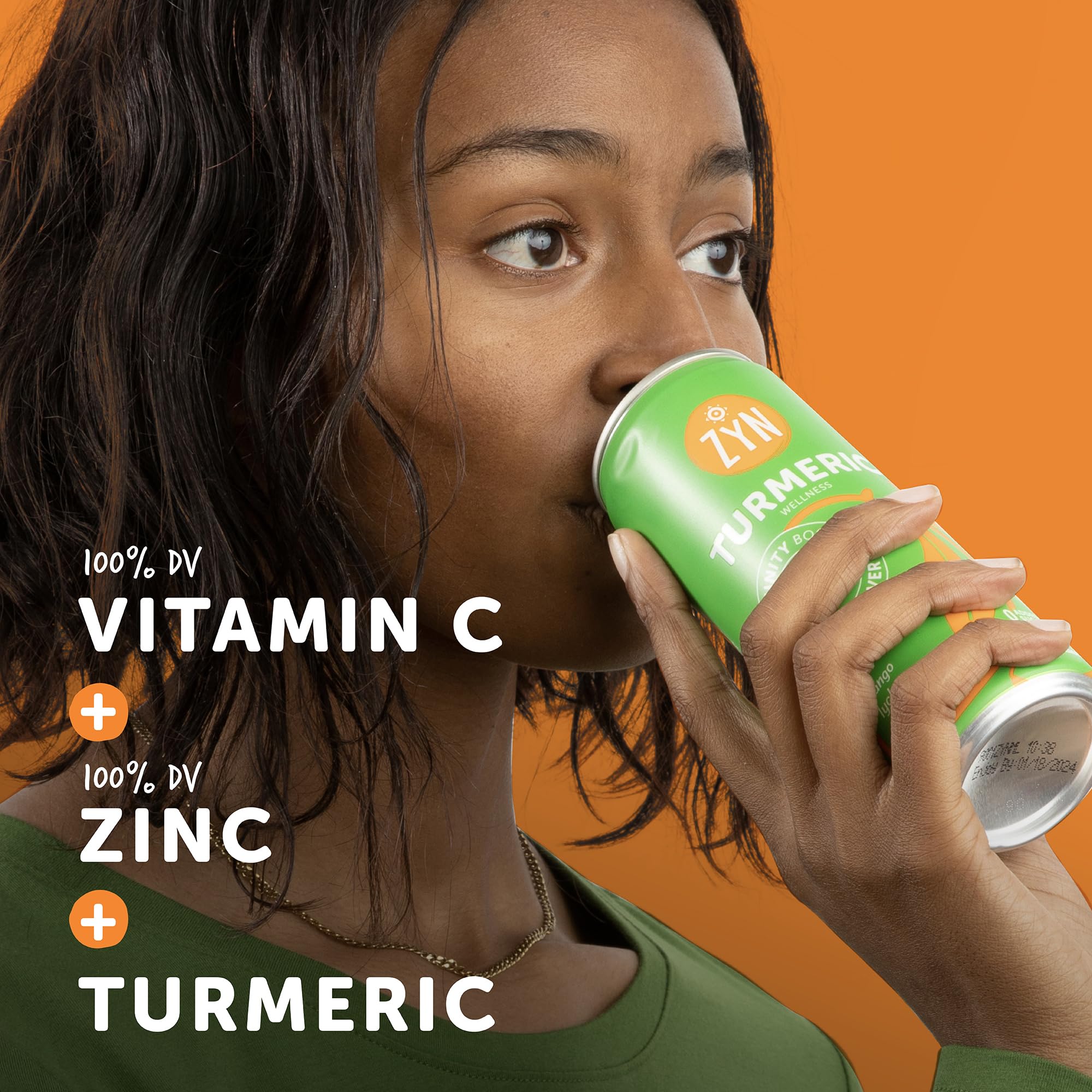 ZYN Turmeric Wellness Drink 6-pack box close-up showing clean ingredients