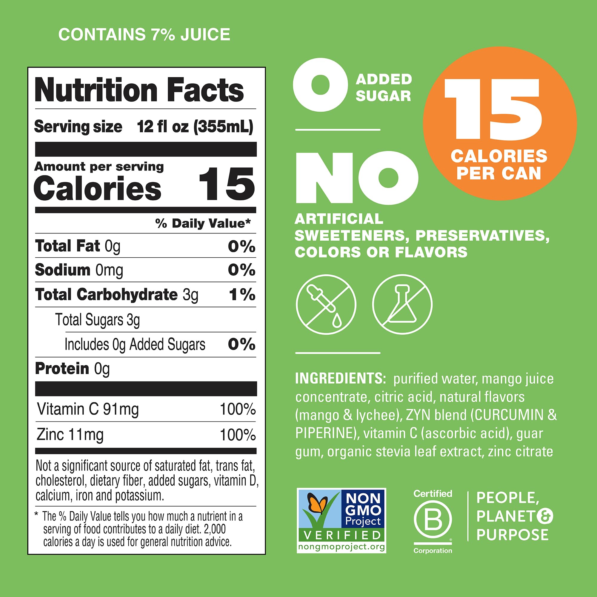ZYN Turmeric Wellness Drink low-carb and low-calorie information on packaging