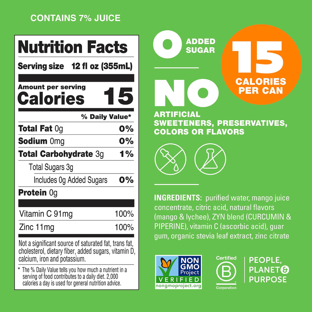 ZYN Turmeric Wellness Drink low-carb and low-calorie information on packaging
