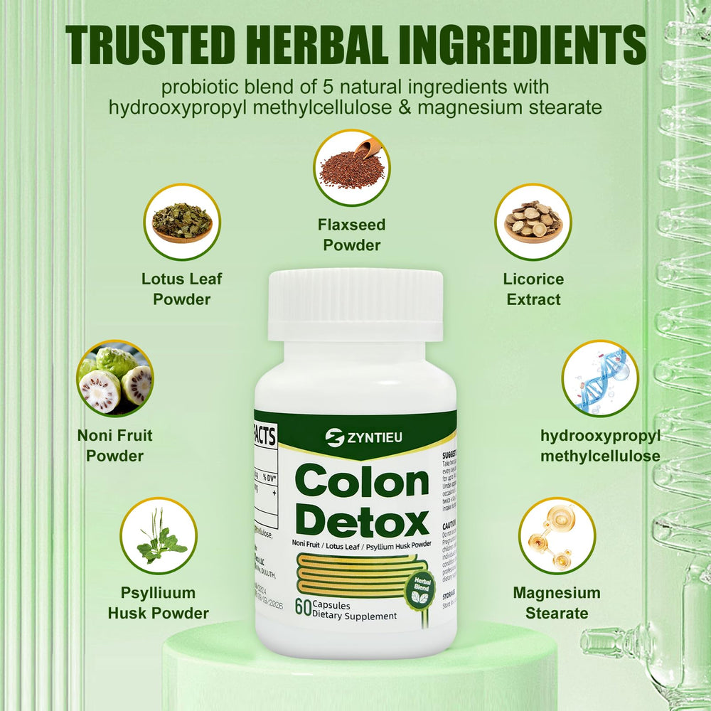 Close-up of Zyntieu Colon Cleanse capsules highlighting natural fiber ingredients