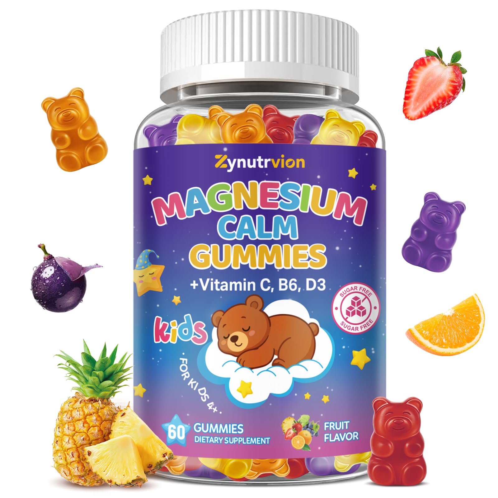 Zynutrvion magnesium glycinate gummies bottle front signaling family-friendly sleep support