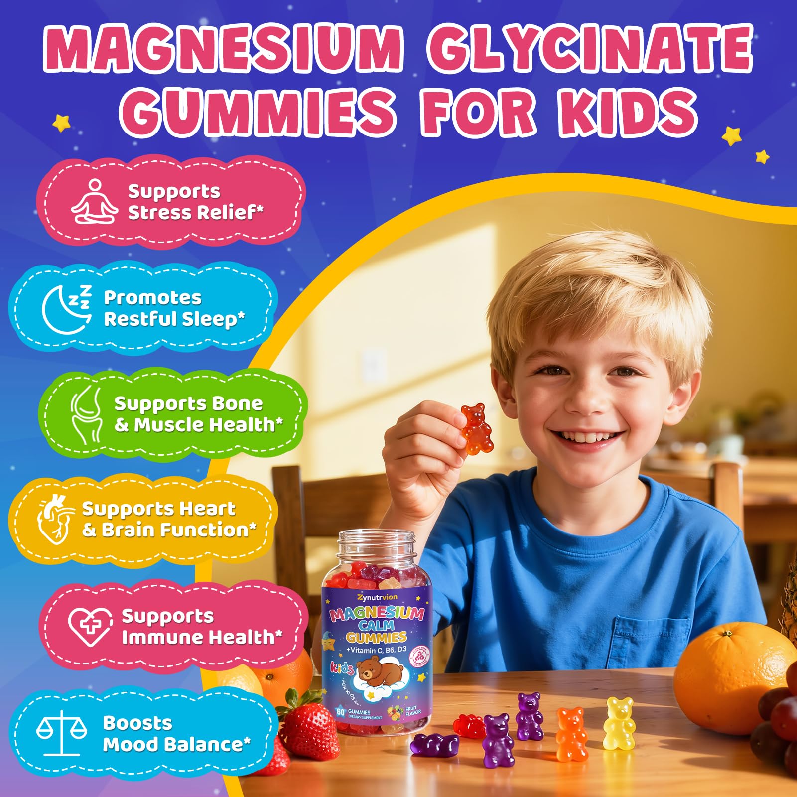 Close-up of Zynutrvion gummies texture highlighting sugar-free mixed fruit flavor