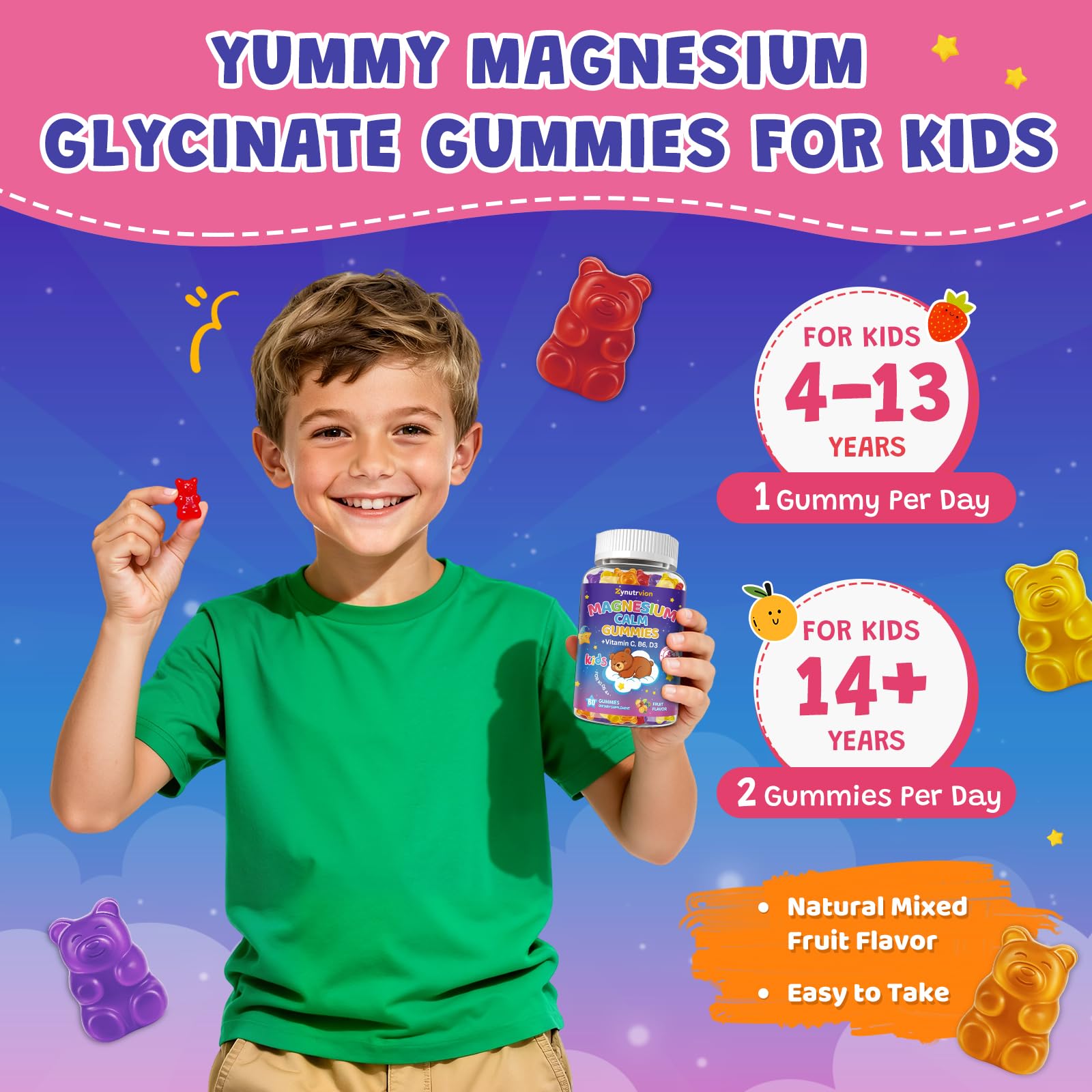 Zynutrvion gummies shown with adults and kids for daily calm