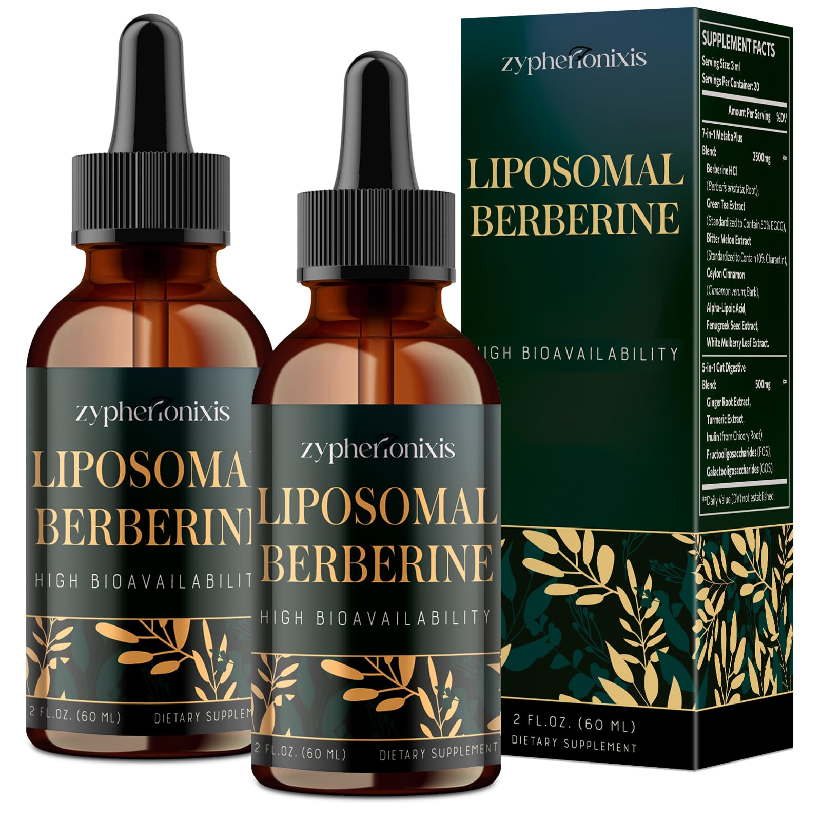 Zypherionixis liposomal berberine drops bottle with high-dose formula for daily use.