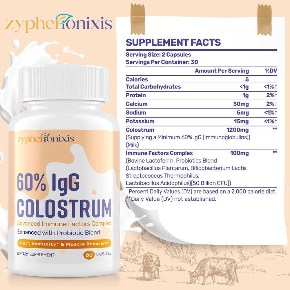 Zypherionixis bovine colostrum bottle close-up highlighting premium Swiss quality