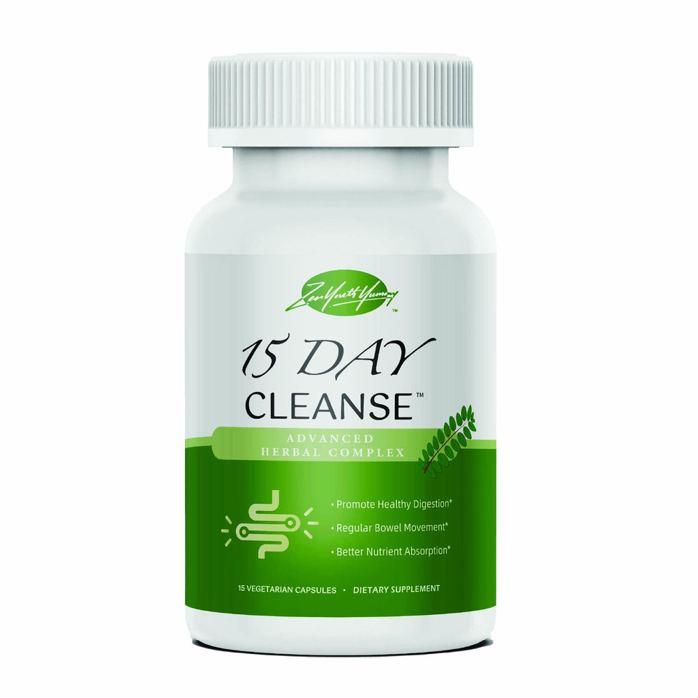 ZYY 15-Day Cleanse bottle closeup showing gentle detox support.